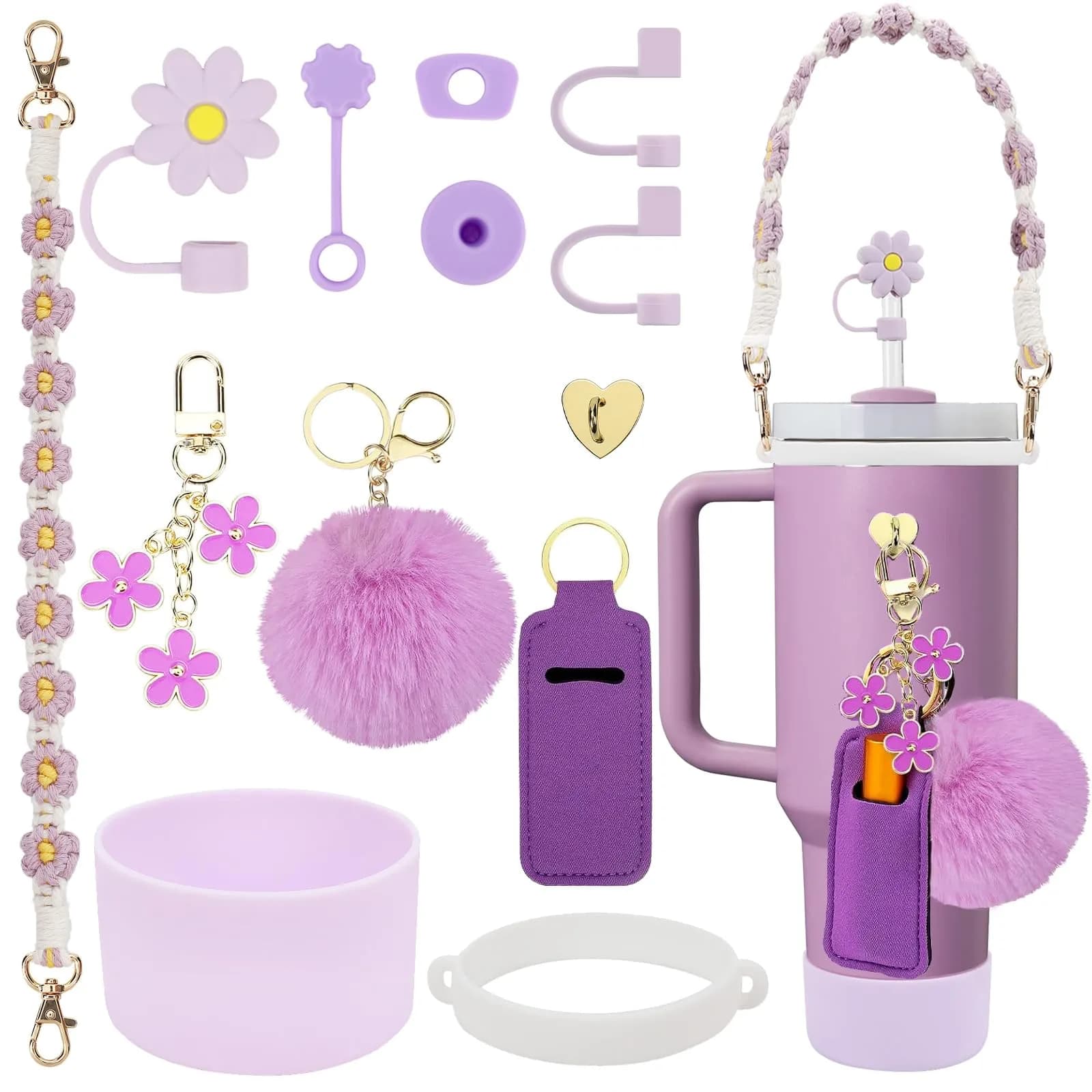 3tyto Light Pink 13 Pcs Stanley Cup Accessories Set with Handle Strap & Silicone Boot — Purple