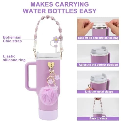 3tyto 13 Pcs Purple Stanley Cup Accessories Set with Handle Strap & Silicone Boot for 30oz & 40oz Tumblers thumbnail 2