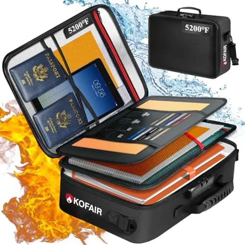 KOFAIR Fireproof Document Bag with Lock & Shoulder Strap 43 x 30 x 13 cm (17 x 12 x 5 inch) | SGS Certified UL94 VTM-0 thumbnail 1