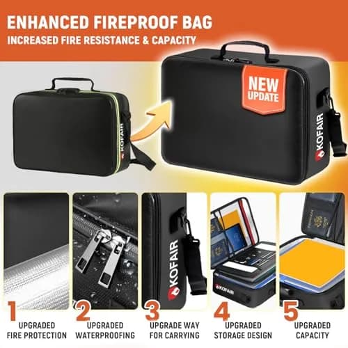 KOFAIR Fireproof Document Bag with Lock & Shoulder Strap 43 x 30 x 13 cm (17 x 12 x 5 inch) | SGS Certified UL94 VTM-0 thumbnail 5