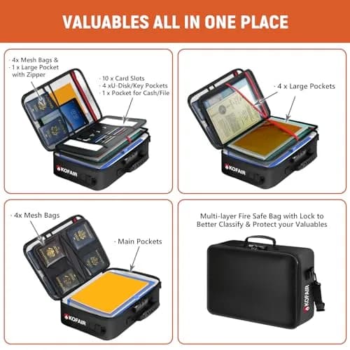 KOFAIR Fireproof Document Bag with Lock & Shoulder Strap 43 x 30 x 13 cm (17 x 12 x 5 inch) | SGS Certified UL94 VTM-0 thumbnail 2
