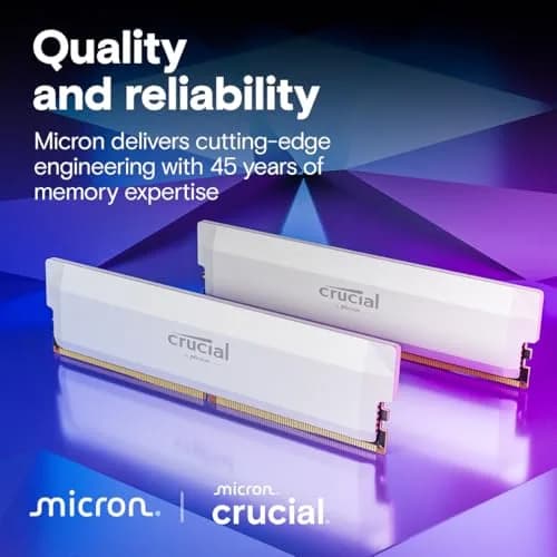 Crucial Pro 32GB DDR5 RAM Kit (2x16GB) 6000MHz CL36 White | Overclocking Desktop Gaming Memory thumbnail 6