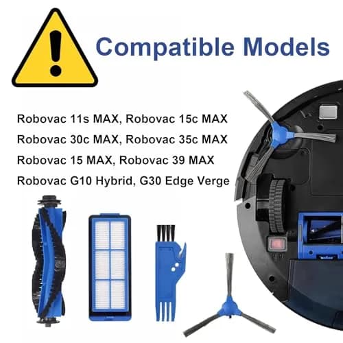 LesinaVac Replacement Parts Kit for Eufy RoboVac 11S Max, 15C Max, 30C Max, G30 Edge, G10 Hybrid (1 Main Brush, 6 Side Brushes, 6 Filters) thumbnail 2