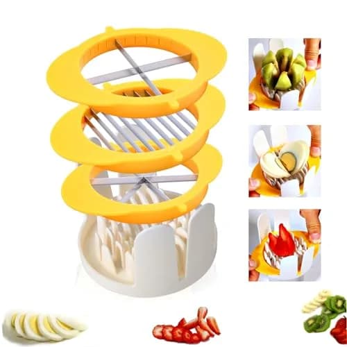 Jawbush 3-in-1 Egg Slicer Yellow | Sharp Stainless Steel Blades, Heavy Duty Multi-purpose Food Cutter for Slicing, Wedging & Quartering thumbnail 1