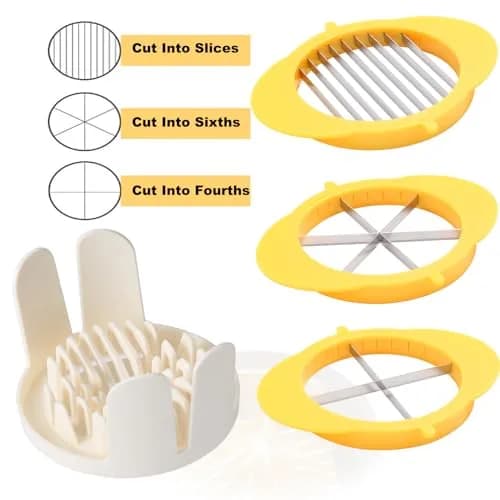 Jawbush 3-in-1 Egg Slicer Yellow | Sharp Stainless Steel Blades, Heavy Duty Multi-purpose Food Cutter for Slicing, Wedging & Quartering thumbnail 2