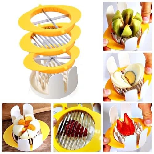 Jawbush 3-in-1 Egg Slicer Yellow | Sharp Stainless Steel Blades, Heavy Duty Multi-purpose Food Cutter for Slicing, Wedging & Quartering thumbnail 3