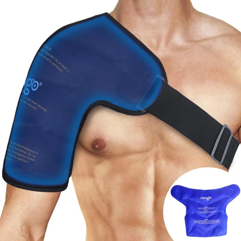 NEWGO Shoulder Ice Pack Wrap with Compression for Both Shoulders, 640g (1.4 lb) | Rotator Cuff Recovery & Post-Surgery Pain Relief — Extra Large-Dark Blue