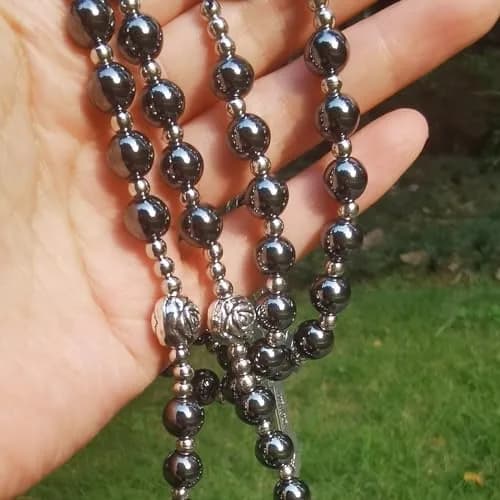 LinZengYo Hematite Rosary Necklace 18.9in (48cm) | Catholic Prayer Beads for Men & Women thumbnail 2