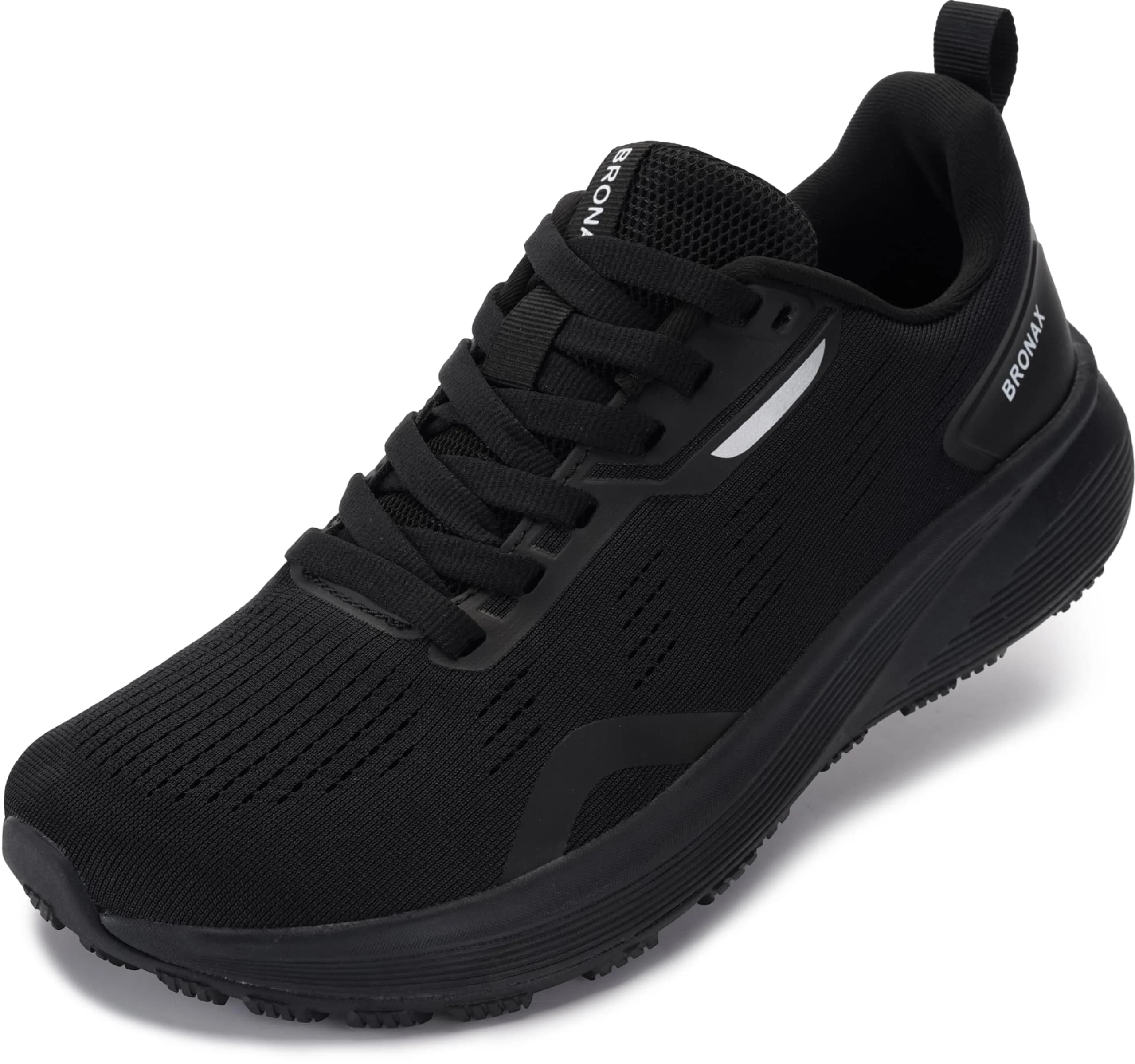 BRONAX Wide Toe Box Athletic Shoes 8.5W Black | Breathable Mesh, Shock Absorption, Wide Fit - main product image
