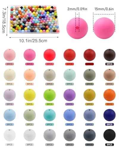 FIVEIZERO 150PCS 30 Colors 15mm Round Silicone Beads | Versatile DIY Craft Beads thumbnail 2