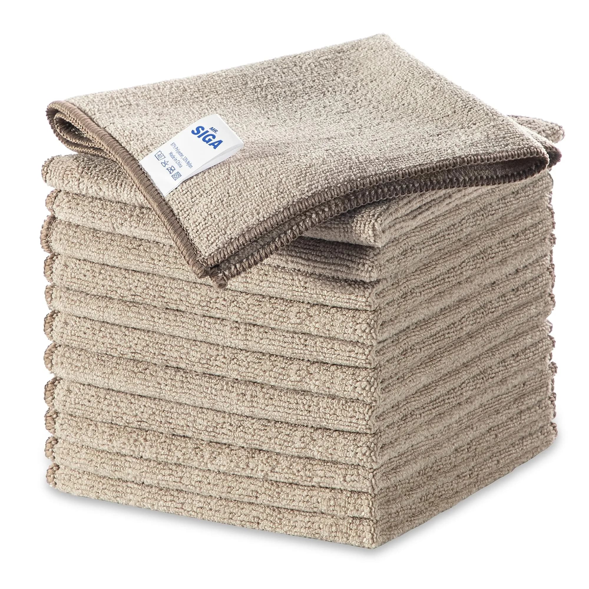 MR.SIGA Microfiber Cleaning Cloths, Streak Free Microfiber Towels, 12 Pack, 32cm x 32cm (12.6" x 12.6") | Absorbent & Lint-Free — Wheat