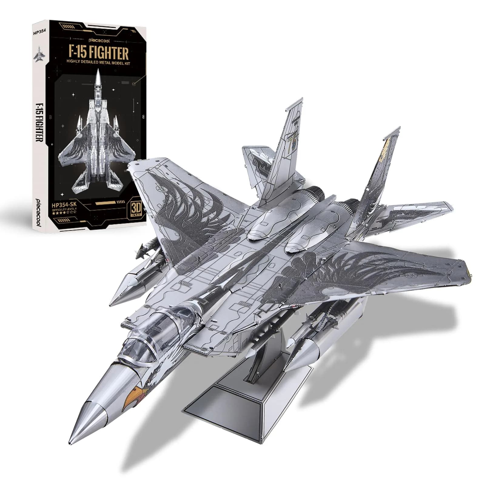 Piececool American F-15 Fighter Metal Airplane Model Kit | 84 Pieces, Stainless Steel