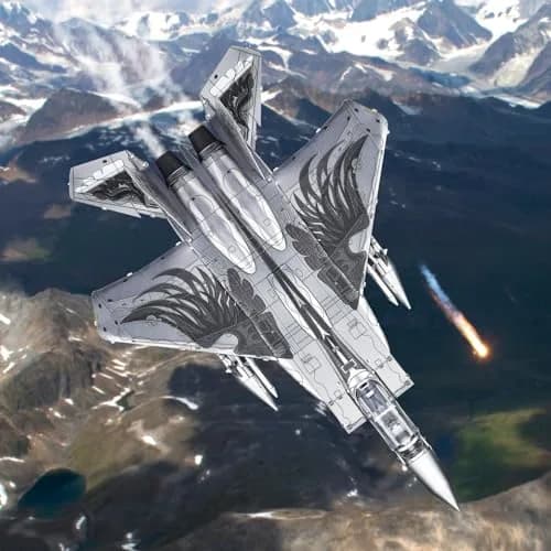 Piececool American F-15 Fighter Metal Airplane Model Kit | 84 Pieces, Stainless Steel thumbnail 2