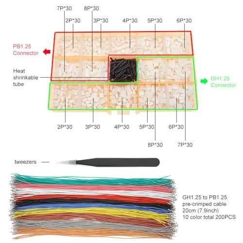 elechawk GH1.25 to PB1.25 Pre-Crimped Cables and Connectors Kit 200pcs (20cm) | For Pixhawk Cube & Drone Flight Controllers thumbnail 3