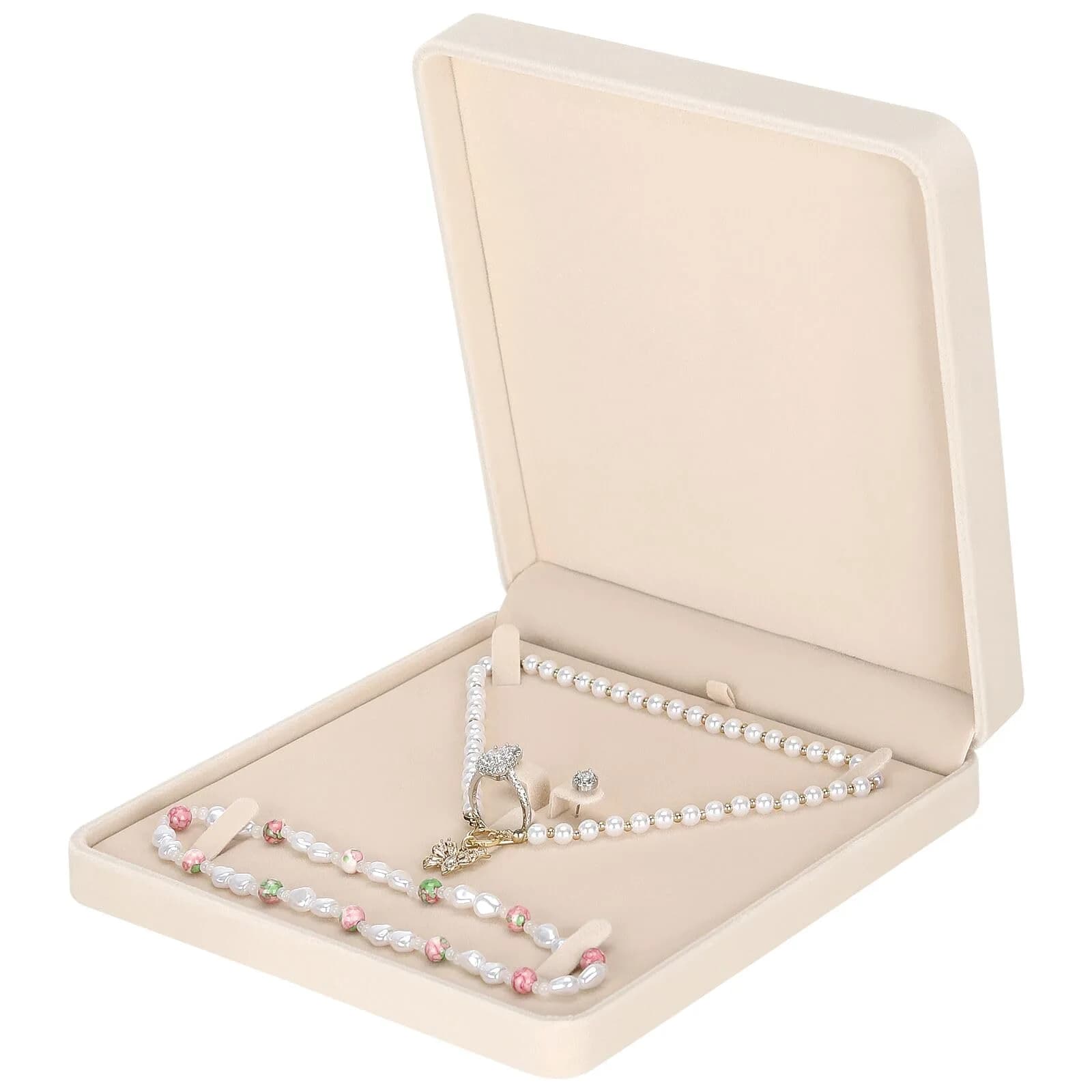 LETURE Velvet Jewelry Set Box 19cm x 19cm x 4cm | Organizes Necklaces, Rings, Earrings - main product image