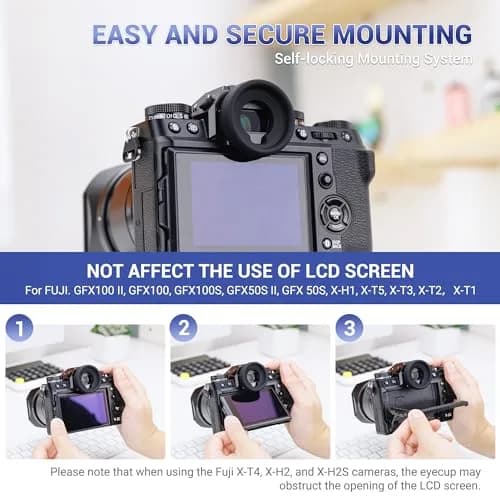 JJC Camera Viewfinder Eyepiece Eye Cup for Fuji GFX100 II & X-H2S | Soft Silicone, Replaces EC-GFX, Blocks Light, Impact-Resistant thumbnail 3