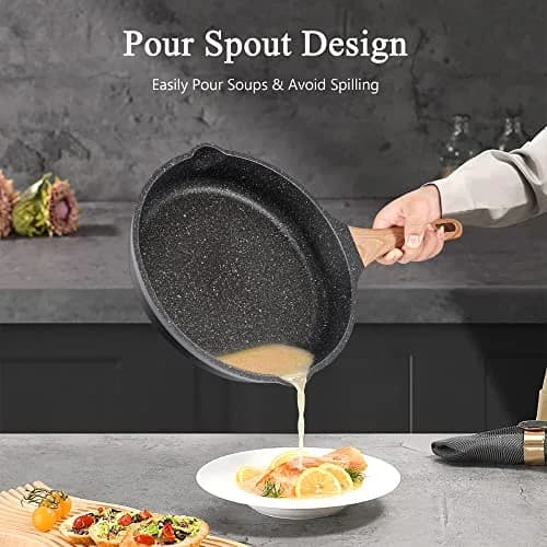 YIIFEEO Non Stick Frying Pan Set with Lids, Granite Skillet Set, 6-Piece (Black) thumbnail 4