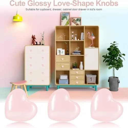 OctinPris Pink Heart Drawer Knobs 45mm (1.77 inch) | Set of 4 Ceramic Cabinet Pulls for Dressers & Furniture thumbnail 4