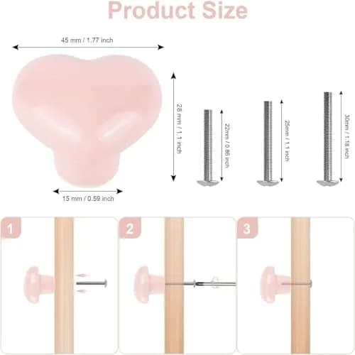 OctinPris Pink Heart Drawer Knobs 45mm (1.77 inch) | Set of 4 Ceramic Cabinet Pulls for Dressers & Furniture thumbnail 2
