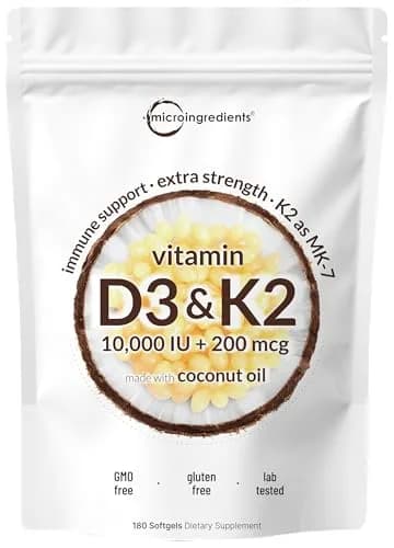 Micro Ingredients Vitamin D3 K2 MK-7 10,000 IU 200mcg 180 Mini Softgels | Bone & Immune Support thumbnail 1