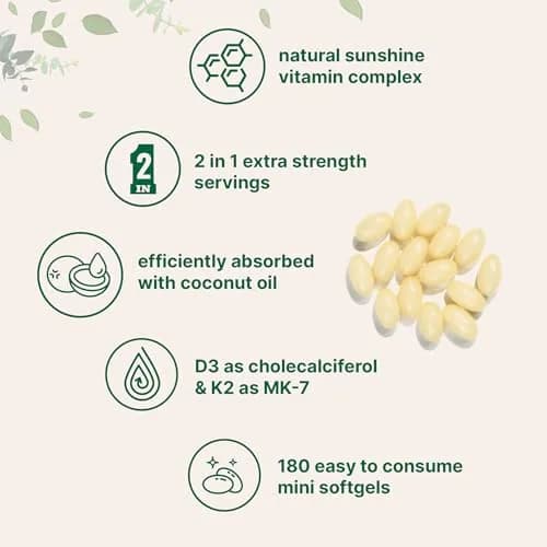Micro Ingredients Vitamin D3 K2 MK-7 10,000 IU 200mcg 180 Mini Softgels | Bone & Immune Support thumbnail 3