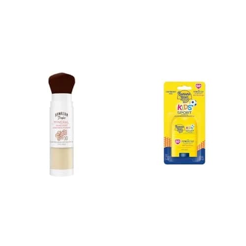 Hawaiian Tropic Mineral Powder Sunscreen Brush SPF 30 & Banana Boat Kids Sport Sunscreen Stick SPF 50 Bundle, 0.15oz + 0.5oz | Broad Spectrum UVA/UVB Protection thumbnail 1