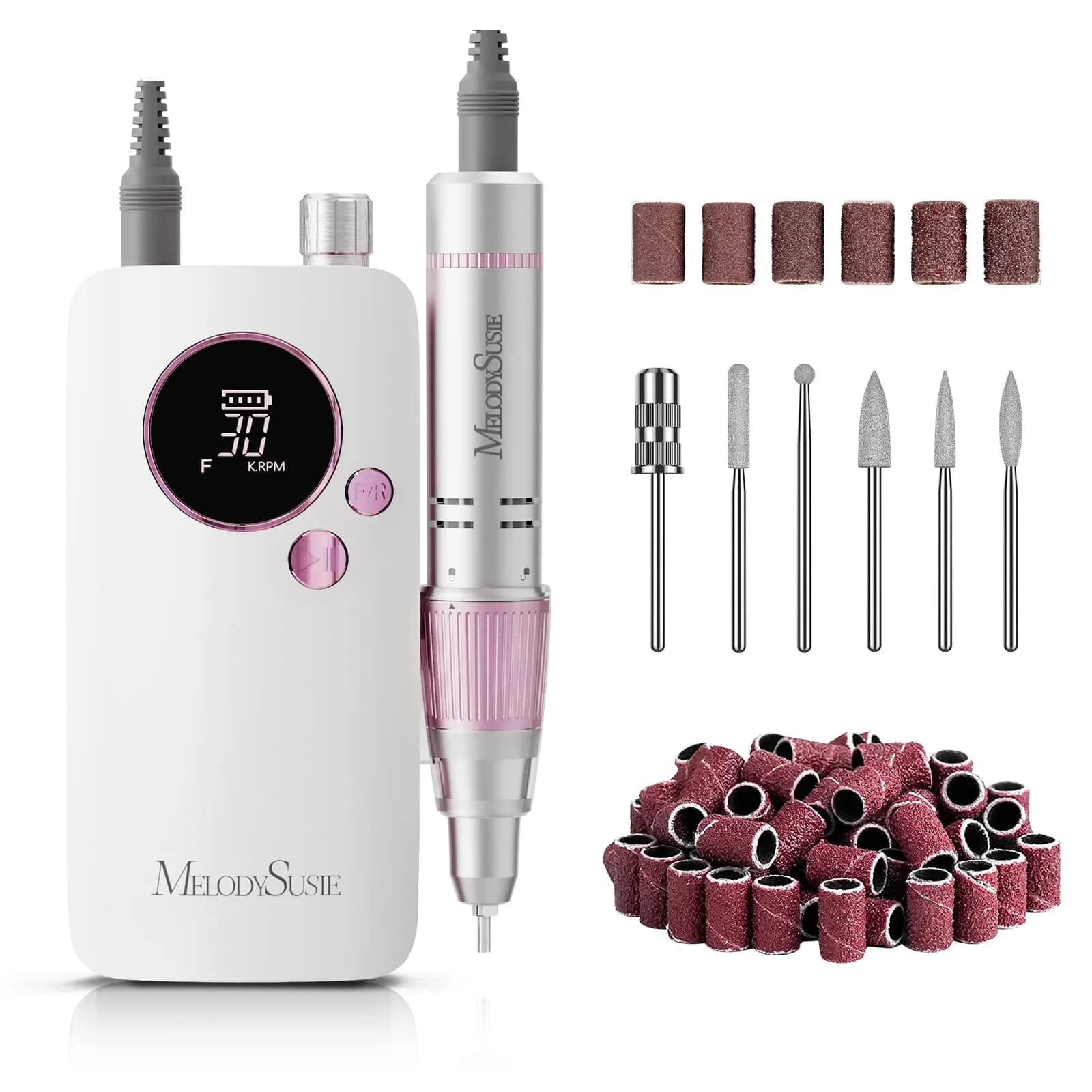 MelodySusie SC320F Rechargeable Nail Drill 30,000 RPM Rose | Beginner-Friendly Cordless Efile with HD LED Display