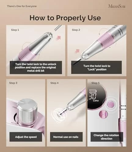 MelodySusie SC320F Rechargeable Nail Drill 30,000 RPM Rose | Beginner-Friendly Cordless Efile with HD LED Display thumbnail 4