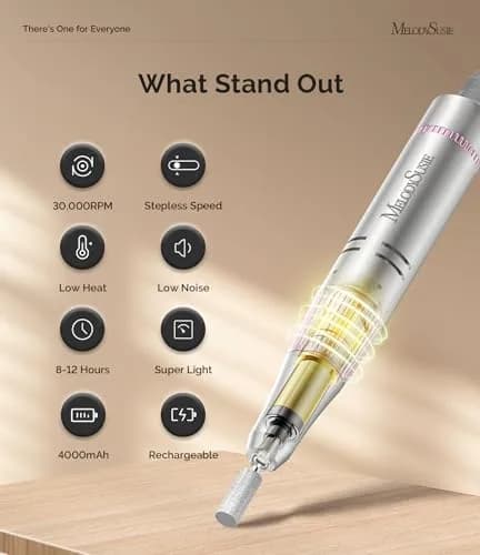 MelodySusie SC320F Rechargeable Nail Drill 30,000 RPM Rose | Beginner-Friendly Cordless Efile with HD LED Display thumbnail 3