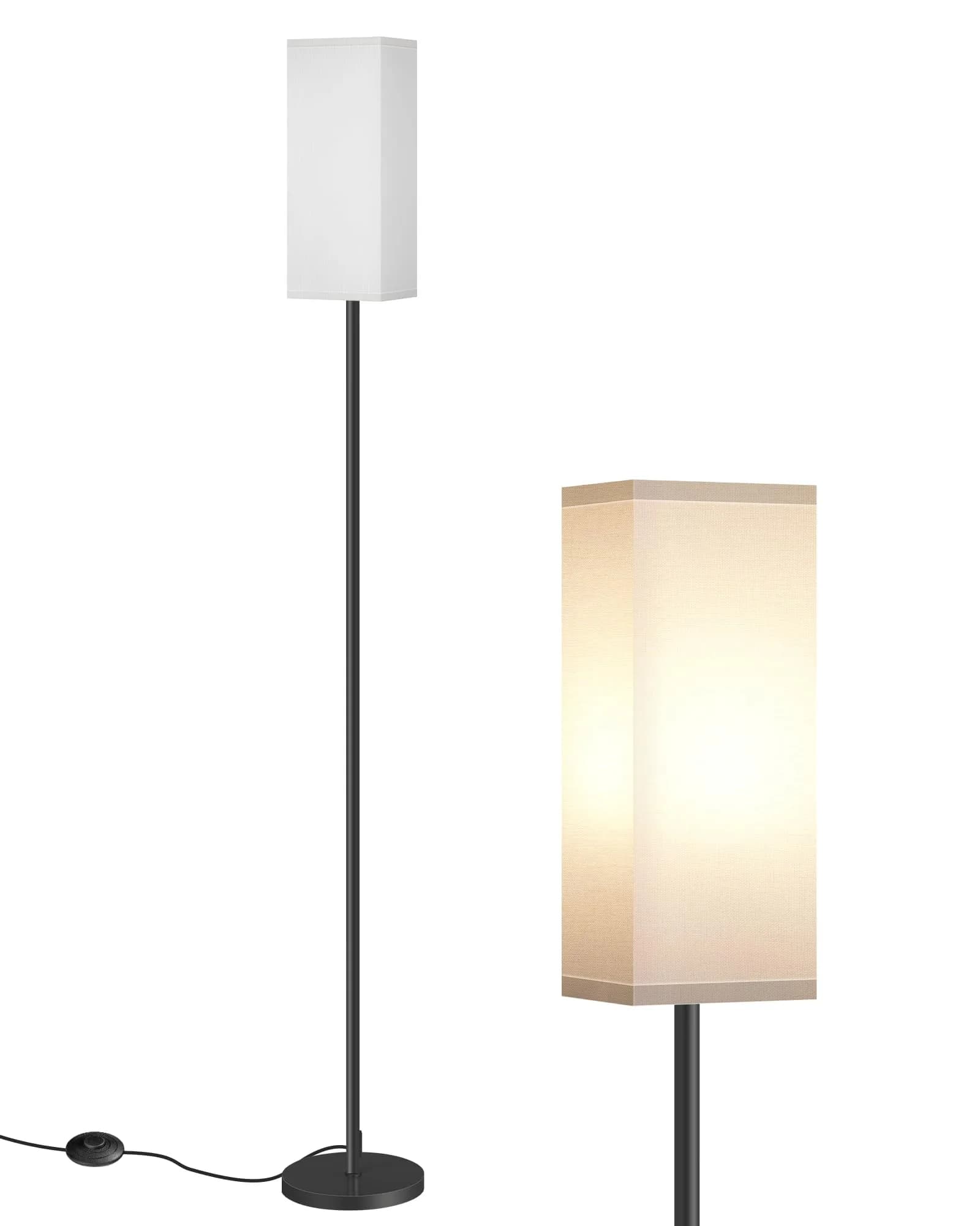 GOEBLESON Floor Lamp, Modern Standing Lamp Shade, Minimalist Freestanding Lamp, 7.9"L x 7.9"W x 64.6"H, Black & White