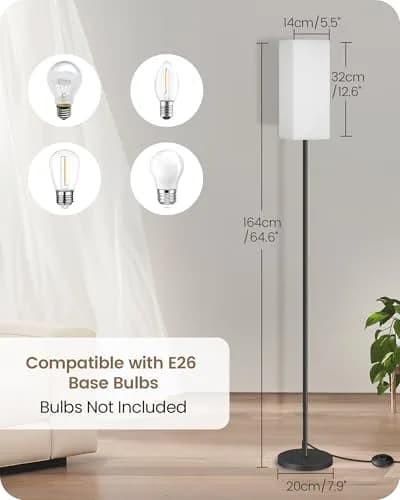 GOEBLESON Floor Lamp, Modern Standing Lamp Shade, Minimalist Freestanding Lamp, 7.9"L x 7.9"W x 64.6"H, Black & White thumbnail 4