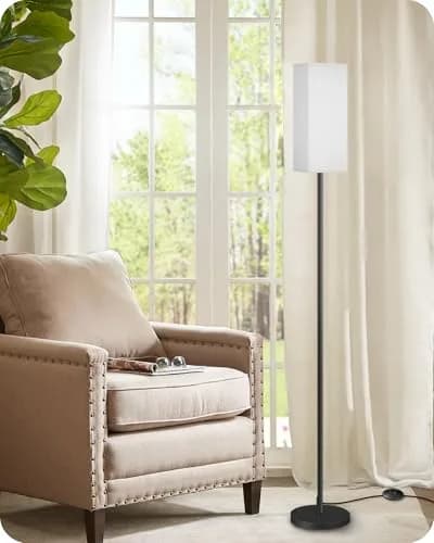 GOEBLESON Floor Lamp, Modern Standing Lamp Shade, Minimalist Freestanding Lamp, 7.9"L x 7.9"W x 64.6"H, Black & White thumbnail 9