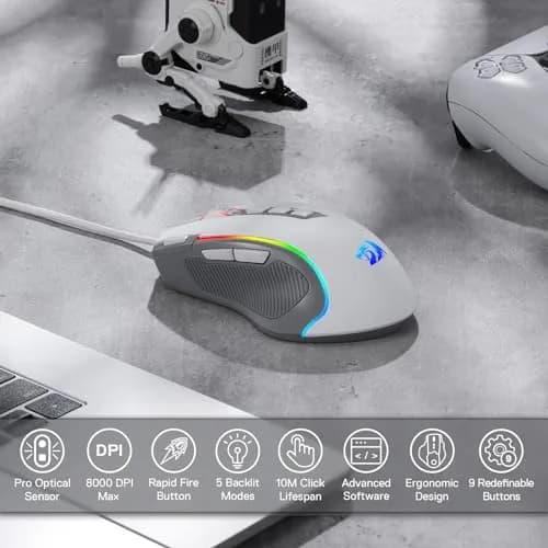 Redragon M612 Wired RGB Optical Gaming Mouse 8000 DPI, 170g (6oz) | 9 Programmable Buttons, 5 DPI Levels thumbnail 2