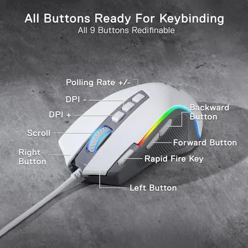 Redragon M612 Wired RGB Optical Gaming Mouse 8000 DPI, 170g (6oz) | 9 Programmable Buttons, 5 DPI Levels thumbnail 5