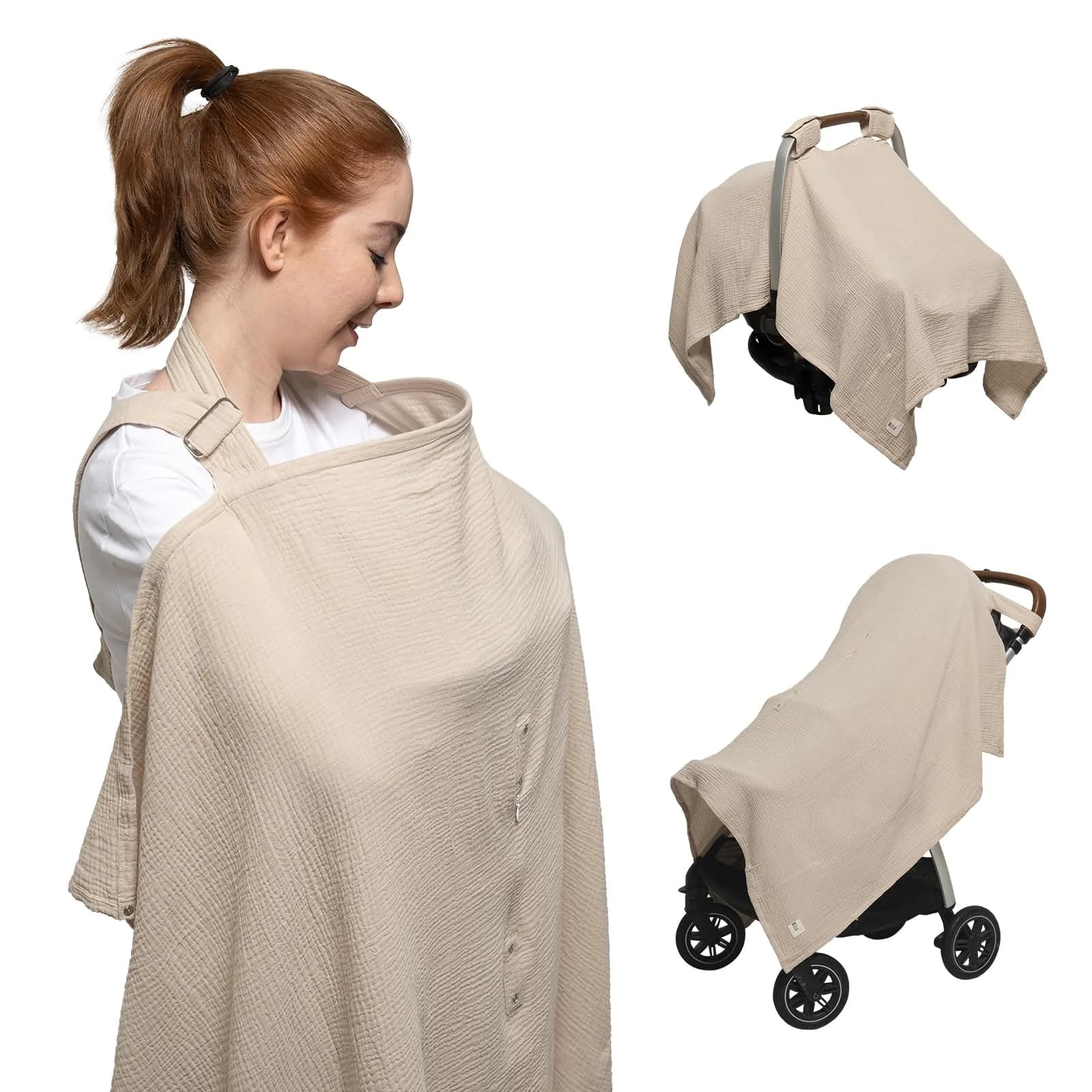 Nilsa 5-in-1 Muslin Nursing Cover 117cm x 91cm | Breathable Cotton Privacy Apron for Breastfeeding & Car Seat