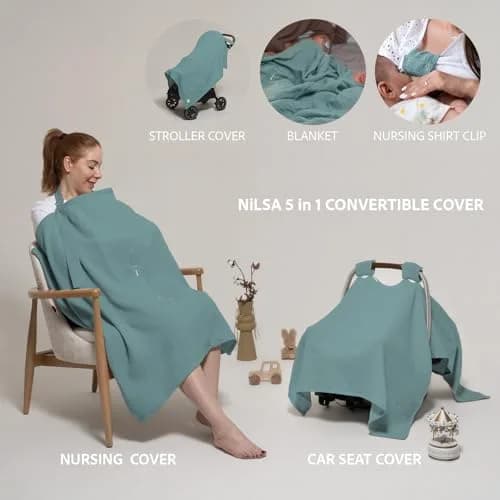 Nilsa 5-in-1 Muslin Nursing Cover 156g (5.5oz) | Breathable Cotton Apron for Breastfeeding & Car Seat Use thumbnail 2