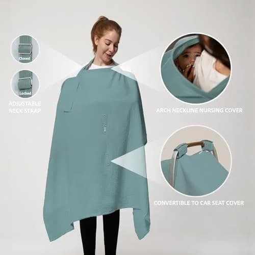 Nilsa 5-in-1 Muslin Nursing Cover 156g (5.5oz) | Breathable Cotton Apron for Breastfeeding & Car Seat Use thumbnail 3
