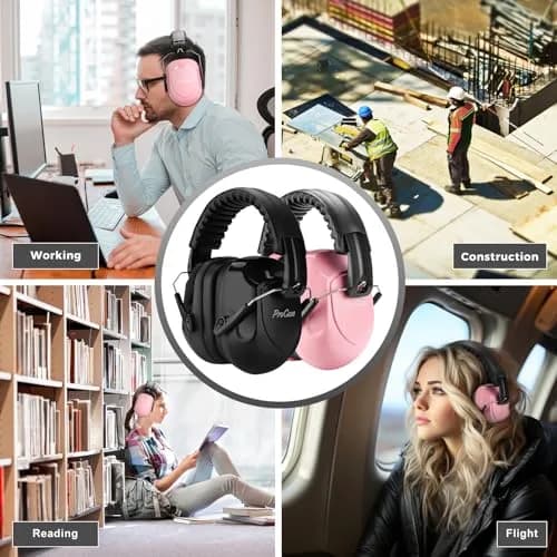 ProCase NRR 28dB Passive Noise Reduction Earmuffs (2-Pack, Pink & Black) | ANSI S3.19 Certified for Shooting, Construction, Study thumbnail 7