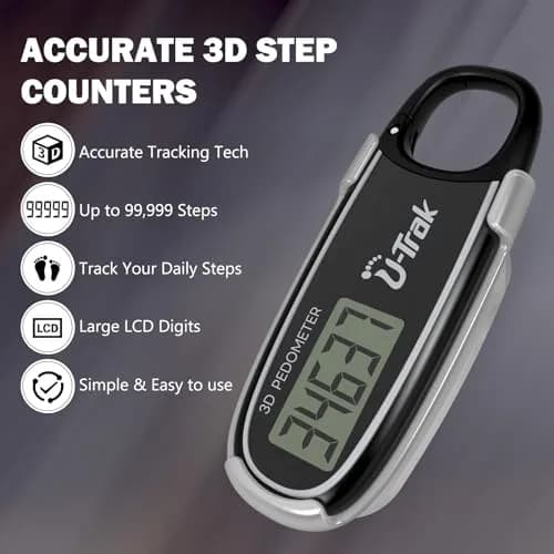 U-Trak 3D Pedometer for Walking with Clip & Carabiner, Simple Step Counter 2.54 cm (1 inch) | Accurate Step Tracker for Men Women Kids thumbnail 3