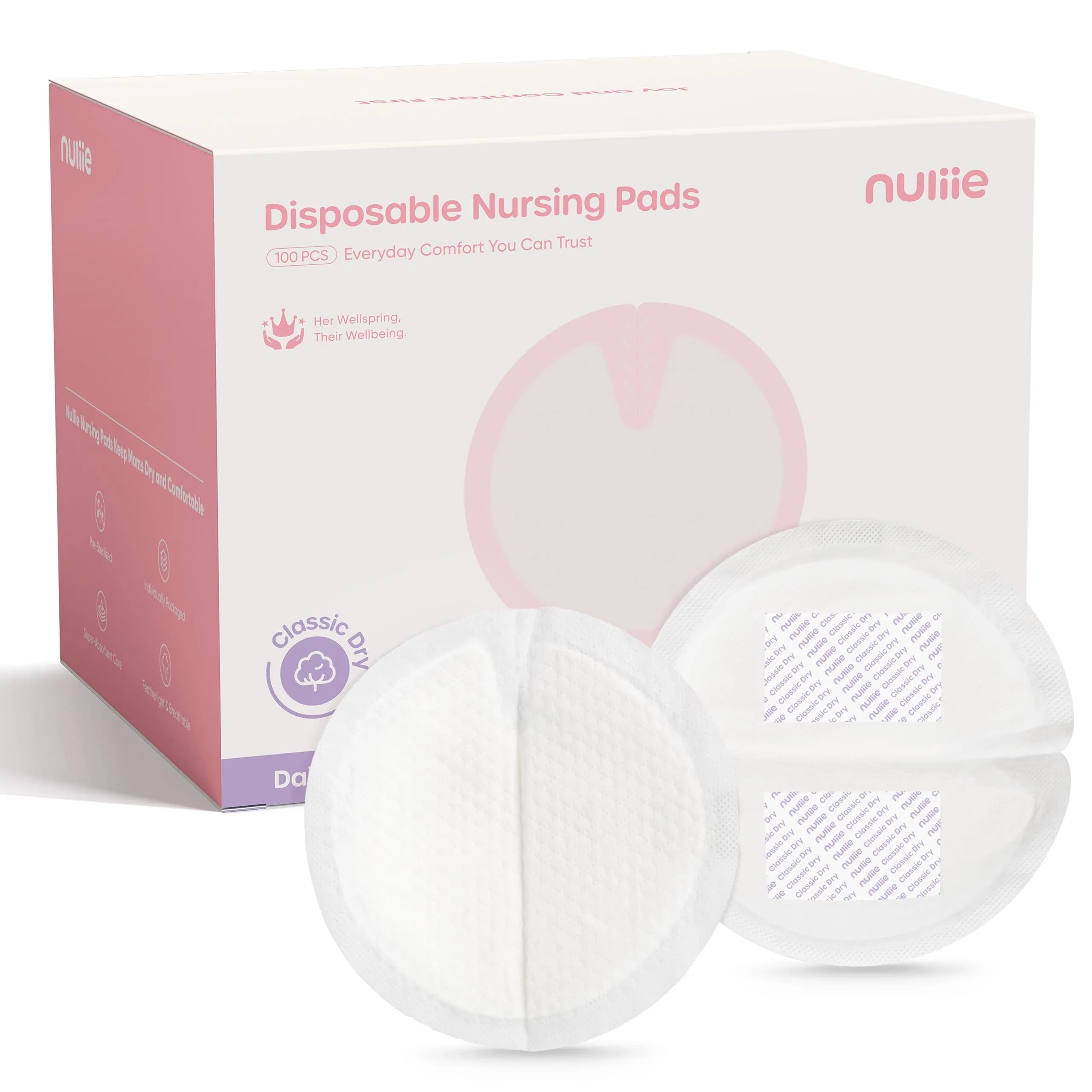 Nuliie High-Absorbency Blue Core Nursing Pads 200 Count | Stay Dry Day & Night, Leakproof, Individually Wrapped — Classic Dry