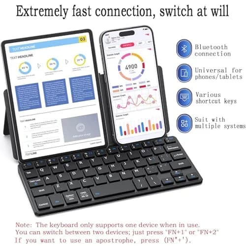 Kenkor Portable Wireless Mini Keyboard with Adjustable Stand | Bluetooth, Rechargeable, Compact & Lightweight thumbnail 4