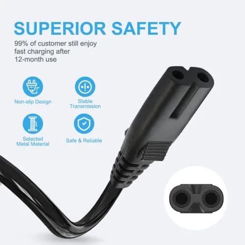 YCWZZH 8FT 2-Prong AC Power Cord | IEC C7 to NEMA 1-15P, 125V 10A, 18AWG Copper thumbnail 5