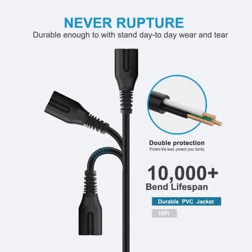 YCWZZH 8FT 2-Prong AC Power Cord | IEC C7 to NEMA 1-15P, 125V 10A, 18AWG Copper thumbnail 4