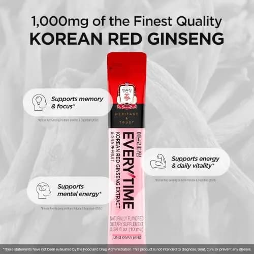 JUNG KWAN JANG Everytime Korean Red Ginseng Extract & Grapefruit 10 Sticks | Vegan Ginseng Root Energy Drink Support thumbnail 6