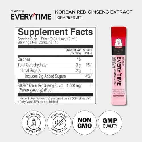 JUNG KWAN JANG Everytime Korean Red Ginseng Extract & Grapefruit 10 Sticks | Vegan Ginseng Root Energy Drink Support thumbnail 8