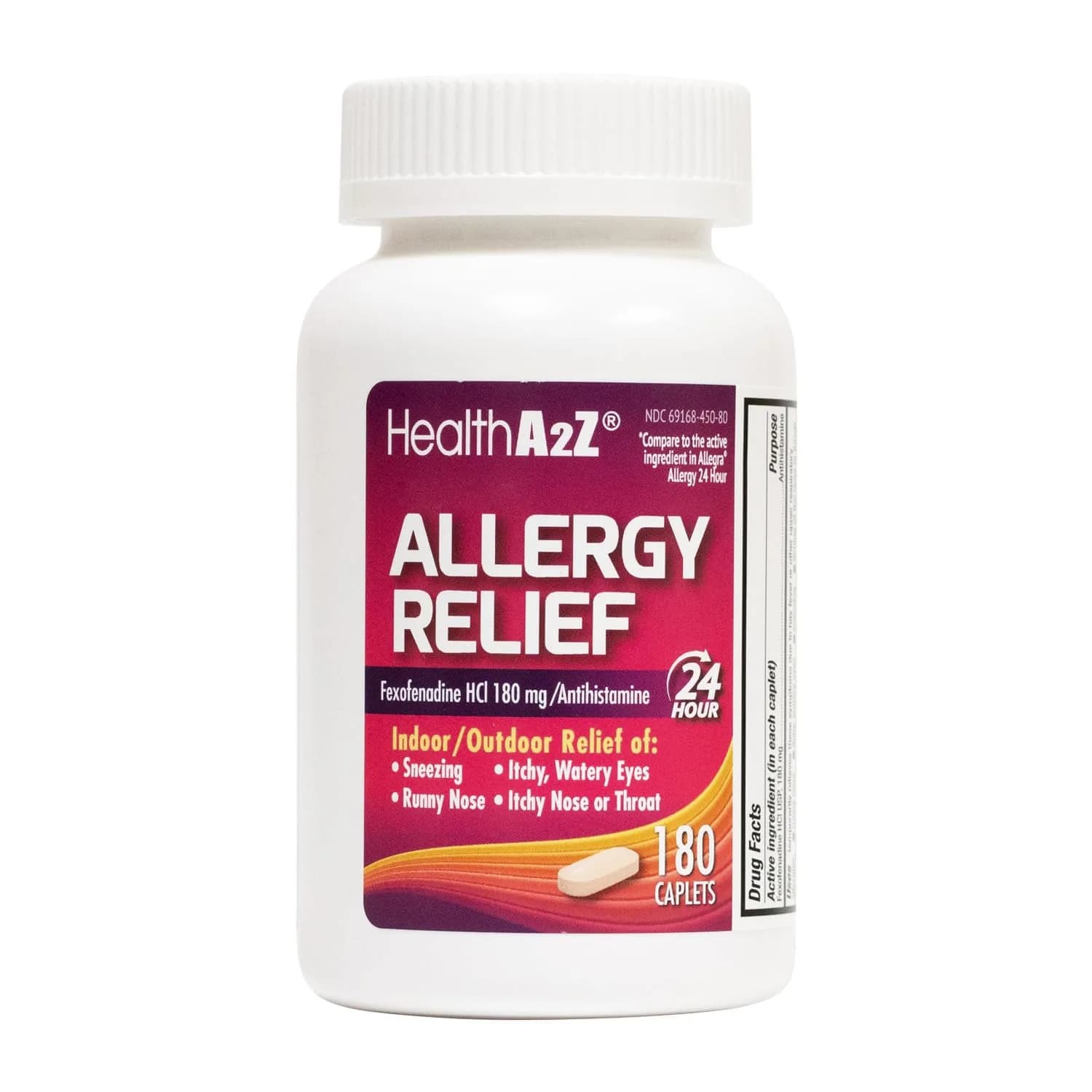 HealthA2Z Allergy Relief Fexofenadine Hydrochloride 180mg 180 Caplets | 24-Hour Non-Drowsy Antihistamine for Indoor & Outdoor Allergies