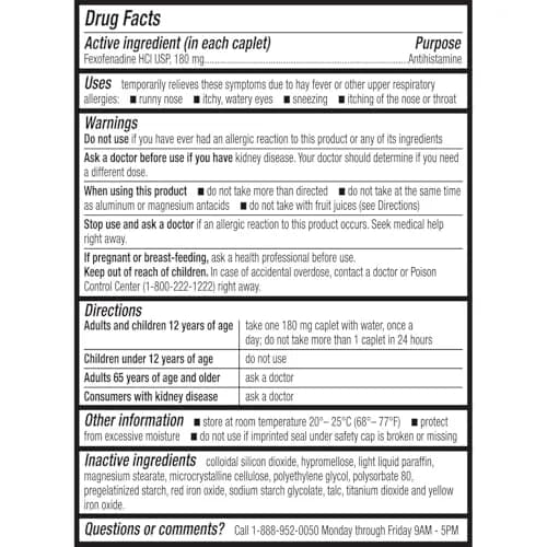 HealthA2Z Allergy Relief Fexofenadine Hydrochloride 180mg 180 Caplets | 24-Hour Non-Drowsy Antihistamine for Indoor & Outdoor Allergies thumbnail 4