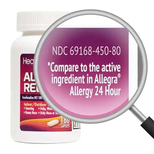 HealthA2Z Allergy Relief Fexofenadine Hydrochloride 180mg 180 Caplets | 24-Hour Non-Drowsy Antihistamine for Indoor & Outdoor Allergies thumbnail 2