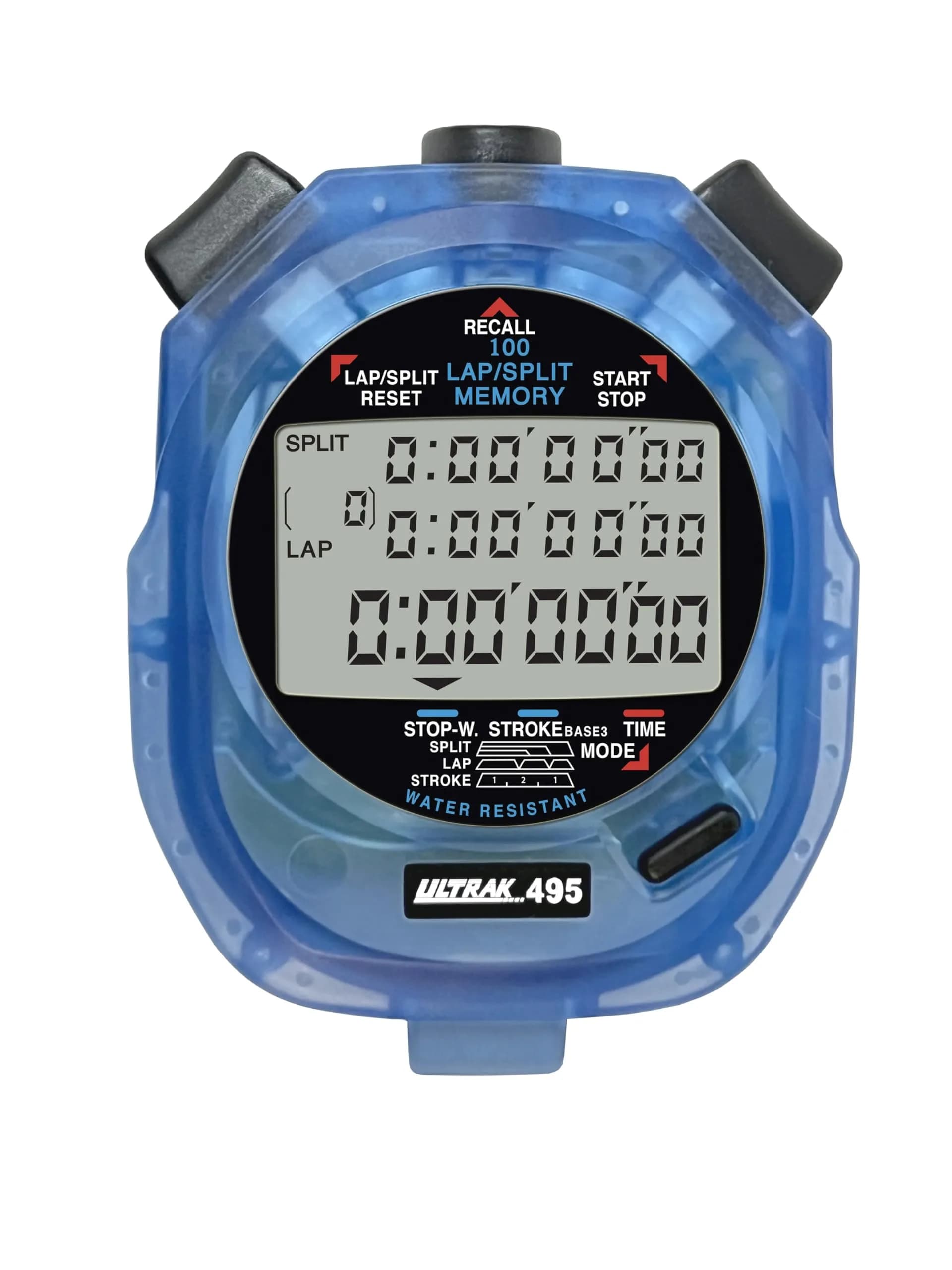 ULTRAK 495 Stopwatch – Blue Professional 100-Lap Digital Timer, Countdown Interval Tracker, Water-Resistant Sports Watch, Chronograph (1 Unit)