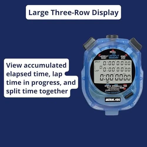 ULTRAK 495 Stopwatch – Blue Professional 100-Lap Digital Timer, Countdown Interval Tracker, Water-Resistant Sports Watch, Chronograph (1 Unit) thumbnail 8